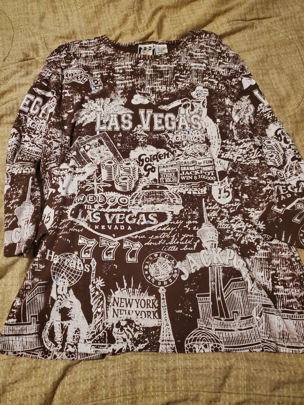 Vtg 90’s Take Two Travel Brown And White Beaded Collage Top Women’s 1X Y2K Indie - Picture 2 of 7